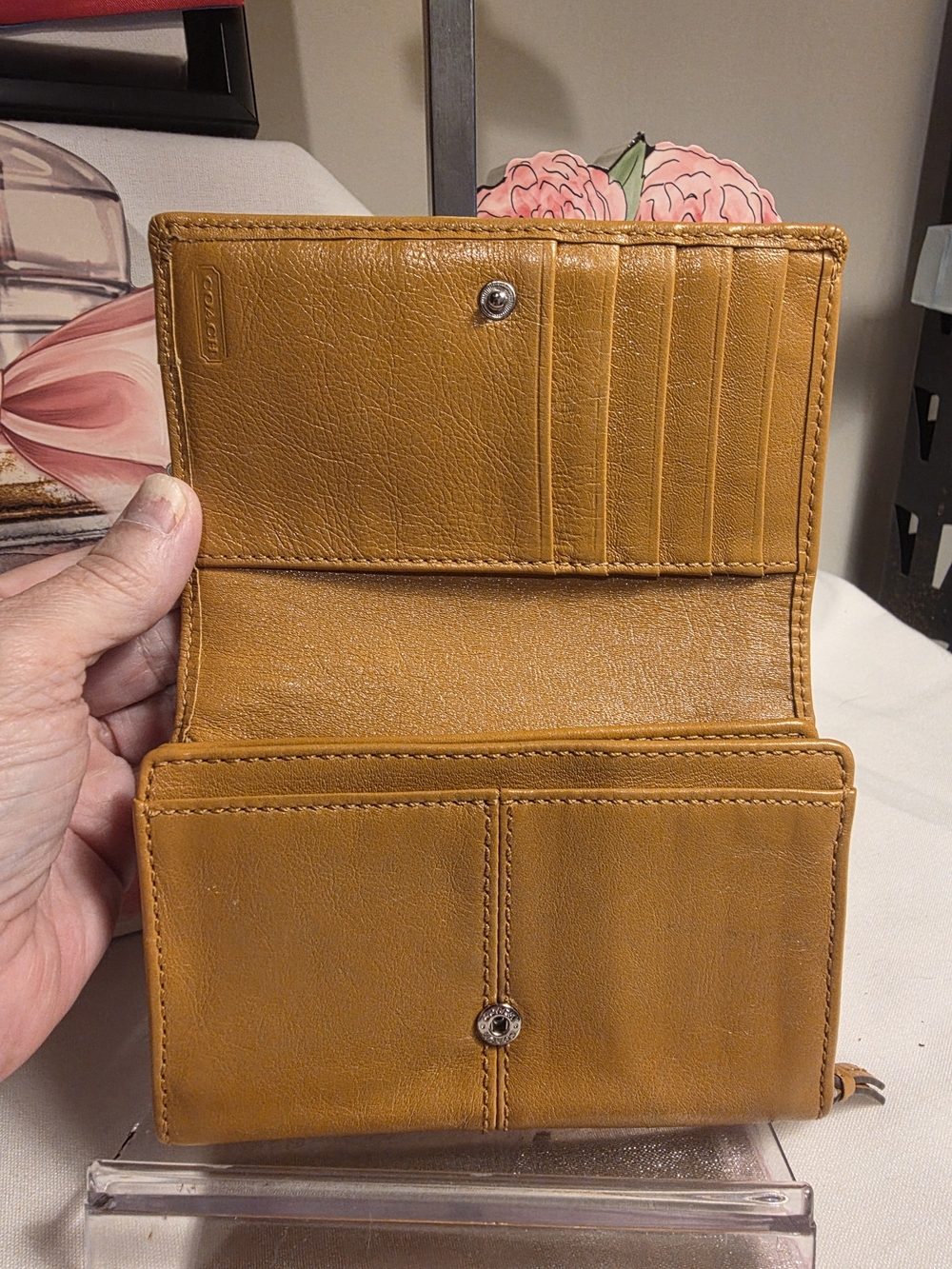 Coach Mustard Yellow Leather Trifold Wallet - Picture 2 of 14